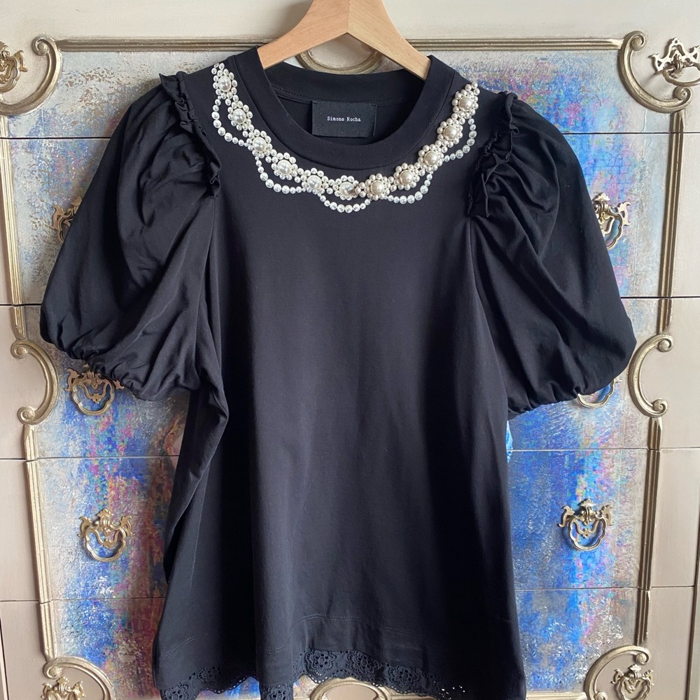 Simone Rocha Pearl embellished ruffled T-shirt
